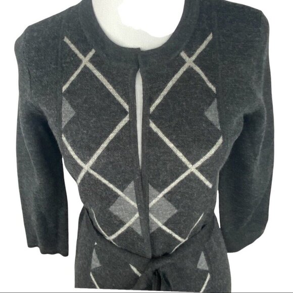 Premise Women's NWT Gray Argyle Apollo Cinder Merino Wool Cardigan Sweater S/C34 - Picture 3 of 8